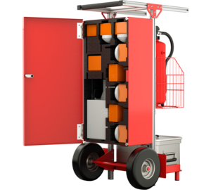 SafeCaddy® "Système d'alarme incendie mobile" avec chargement, arrière ouvert | © MUNK GmbH