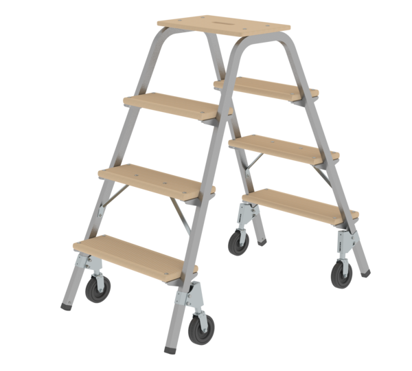 Steel and wood step stool w fix.castors, 2x4 steps | © MUNK GmbH